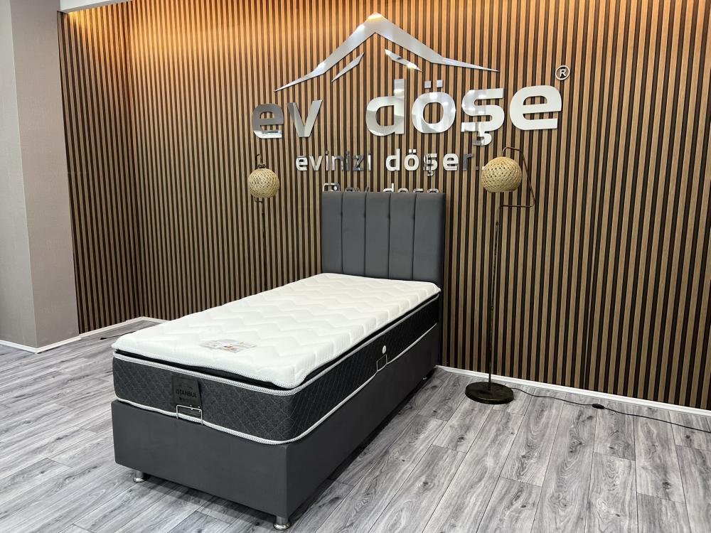 90x190 Tek Kişilik İstanbul Pedli Yatak Baza Başlık SET